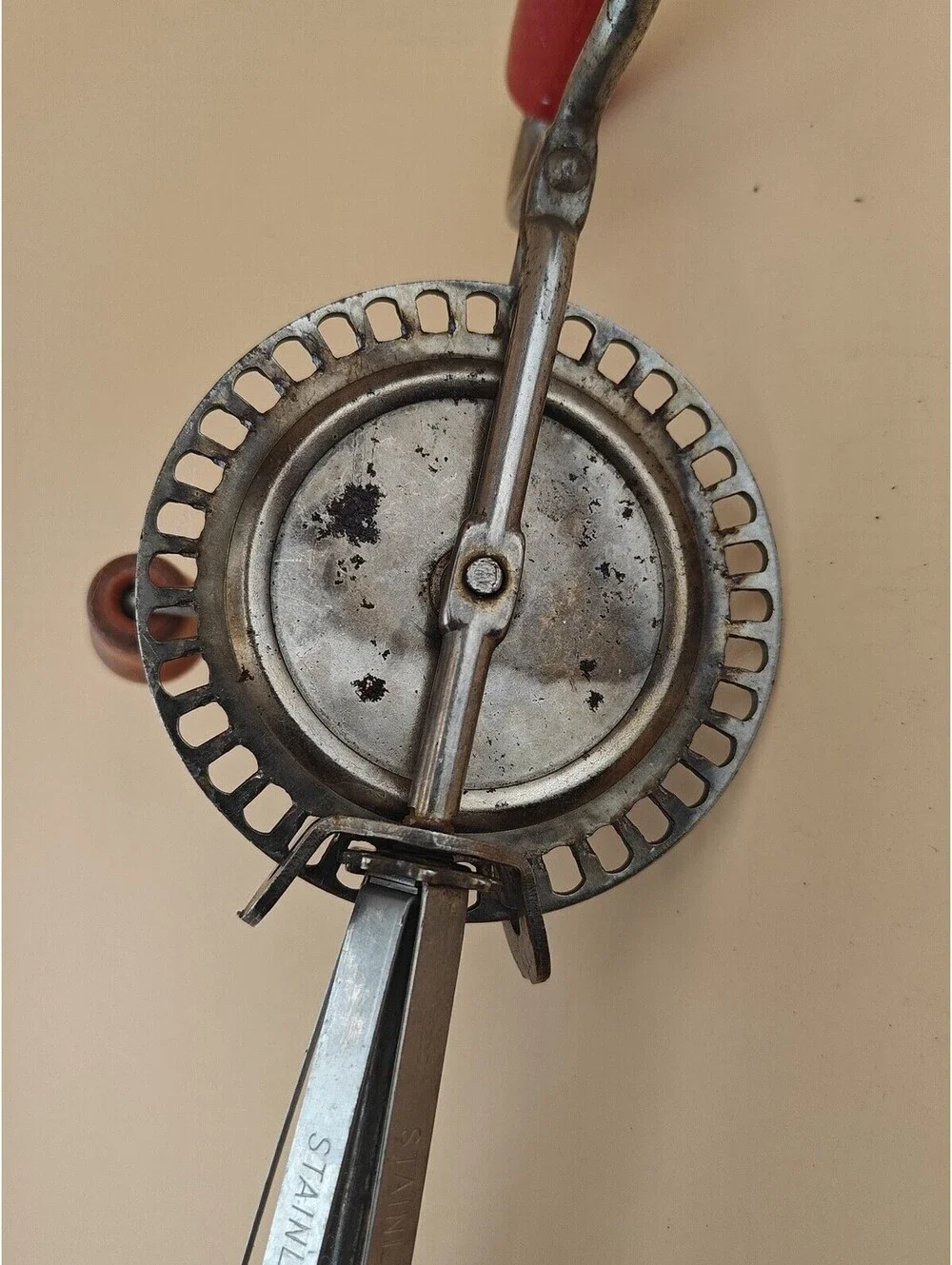 Vintage Edlund Stainless Steel Manual Rotary Egg Beater Hand Mixer Red USA